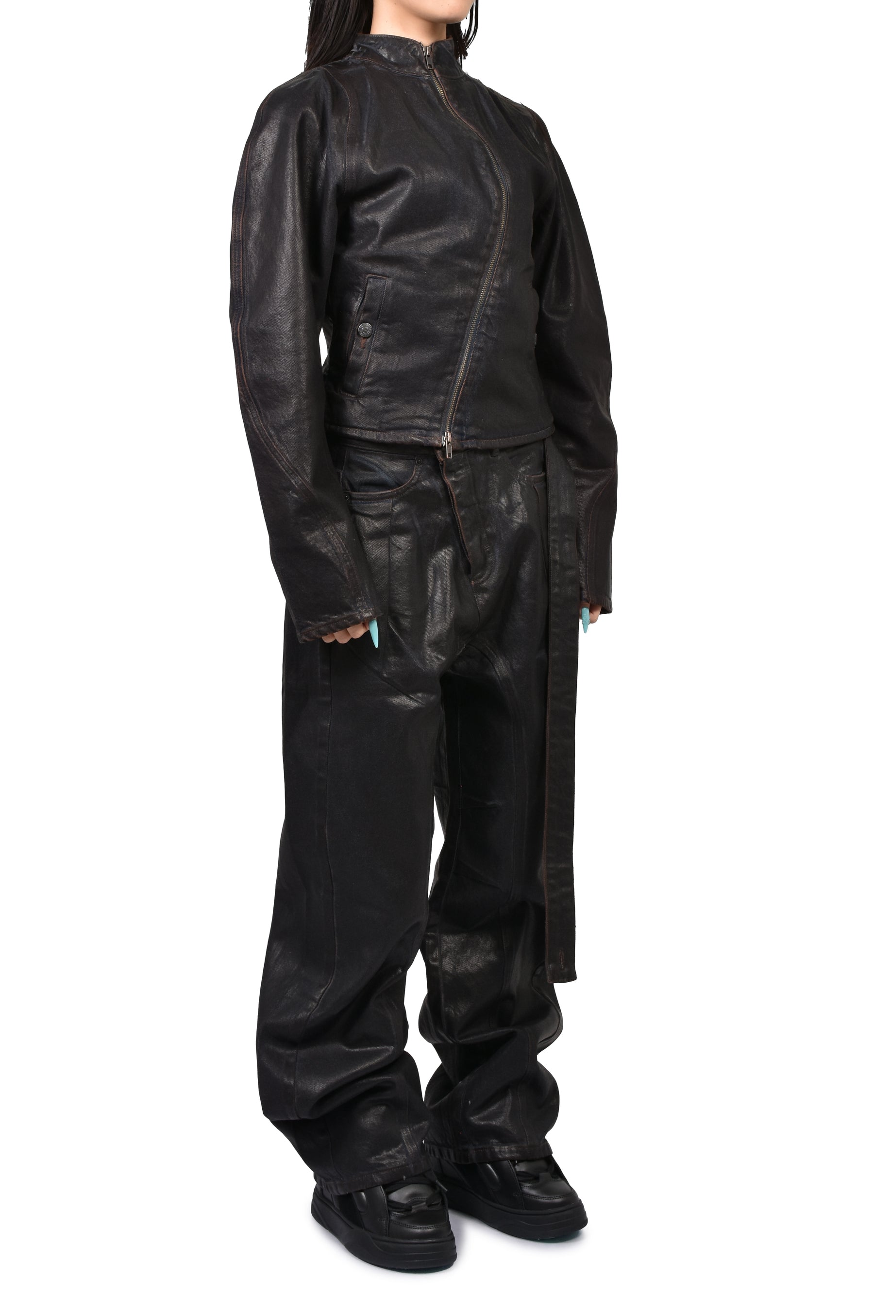 GLAZED CURVED DENIM JACKET / BRW