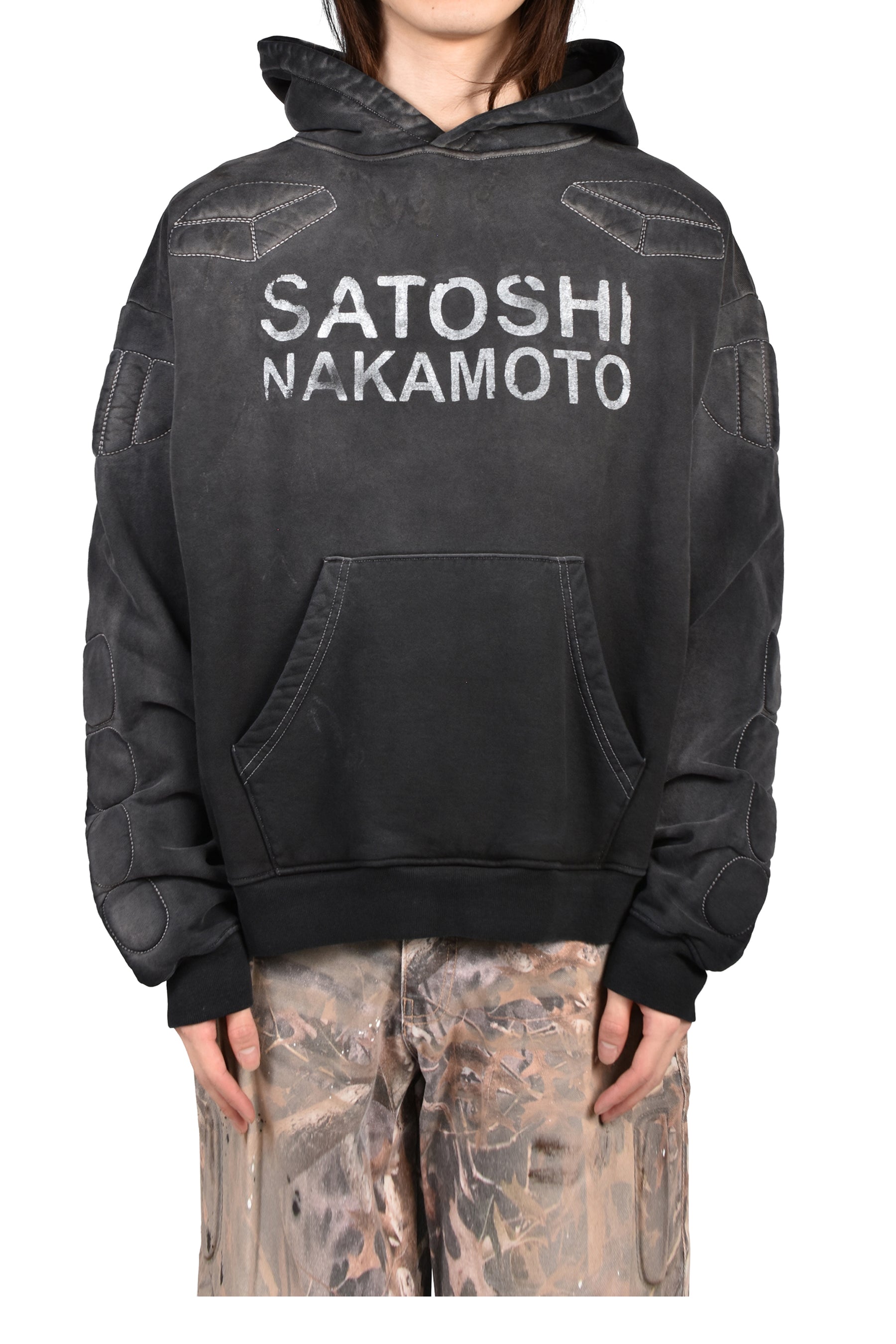 SATOSHI NAKAMOTO SS26 MOTO HOODIE / WASHED BLK - NUBIAN