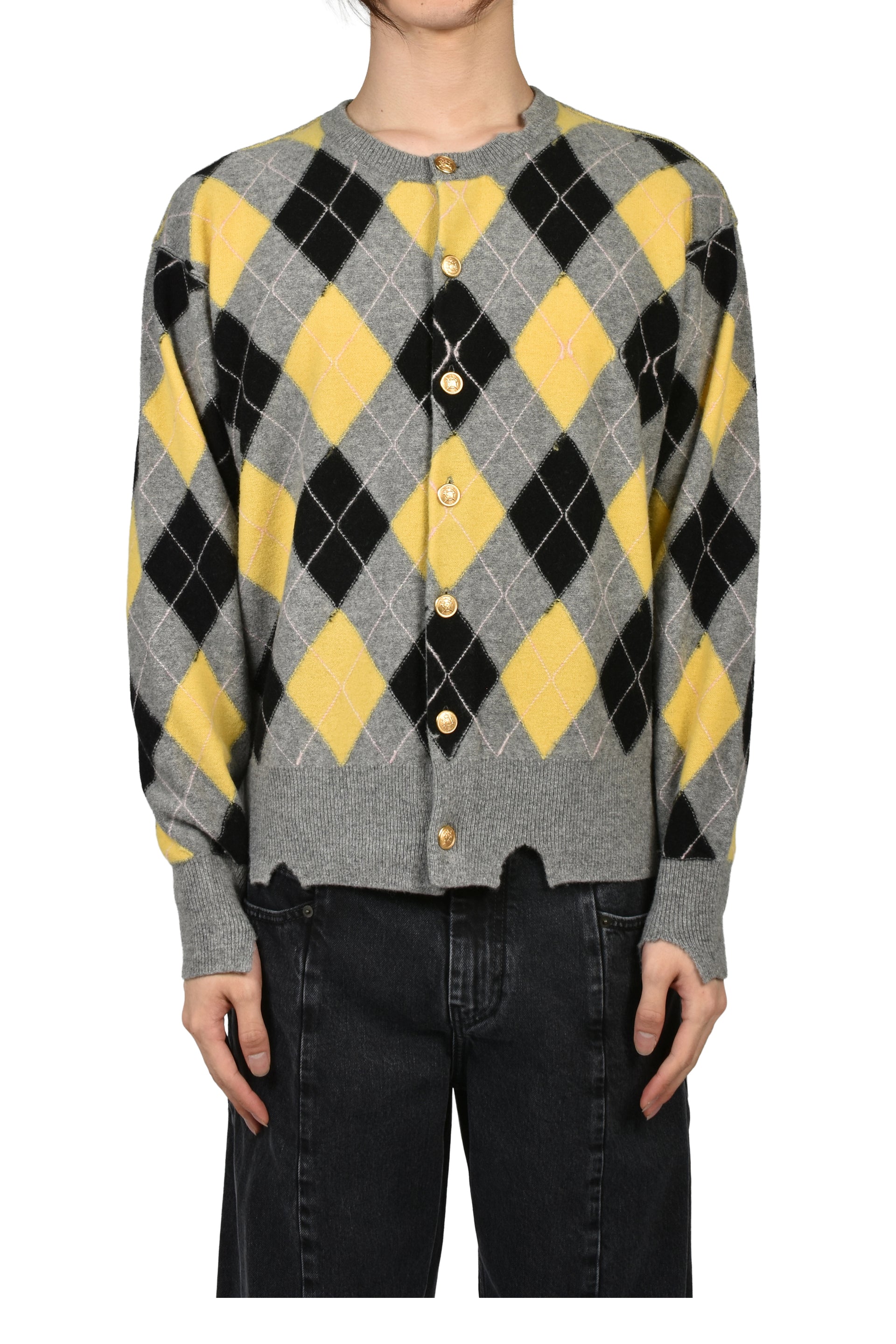 DIAMOND SCRAPED CARDIGAN / LEMON