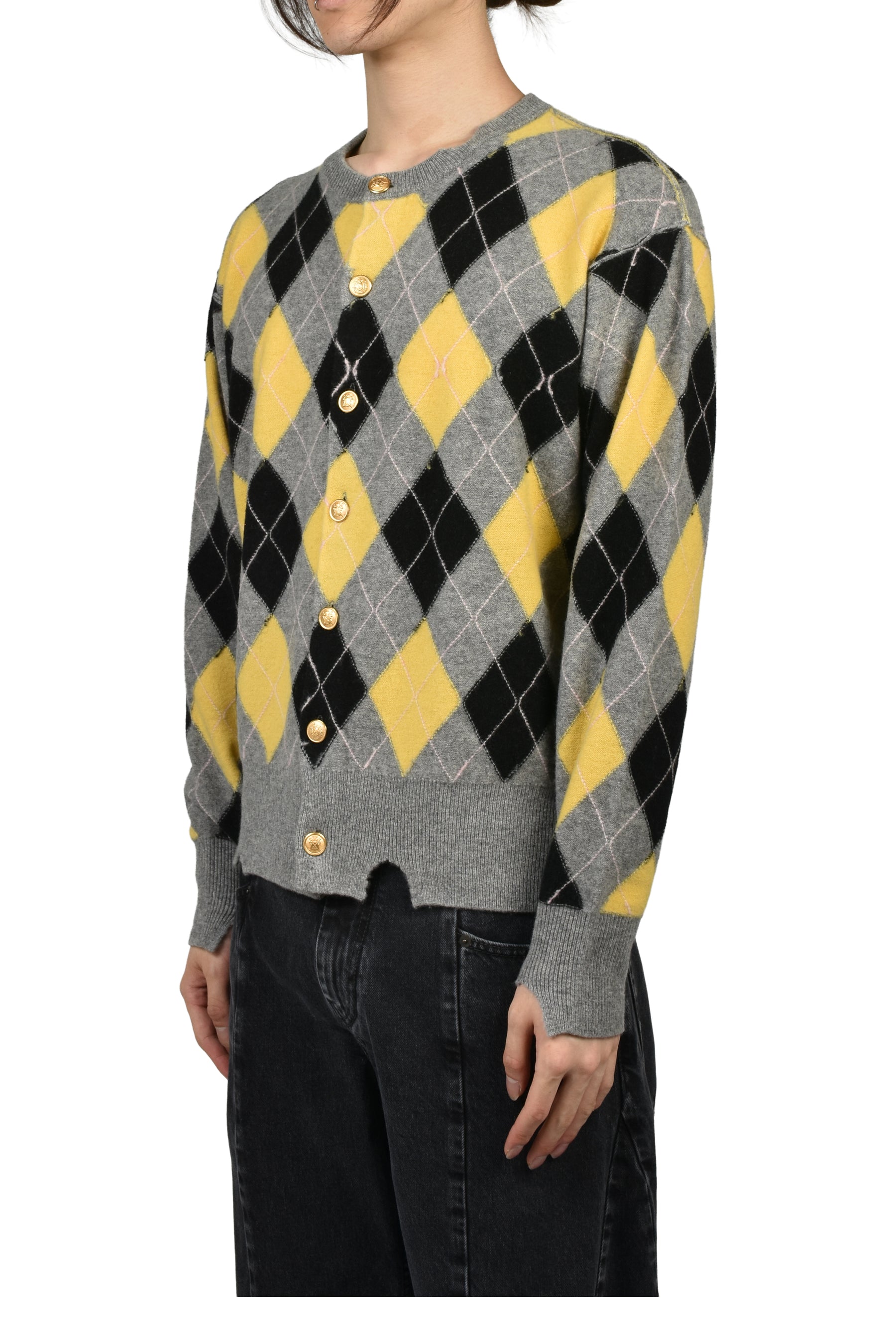 DIAMOND SCRAPED CARDIGAN / LEMON