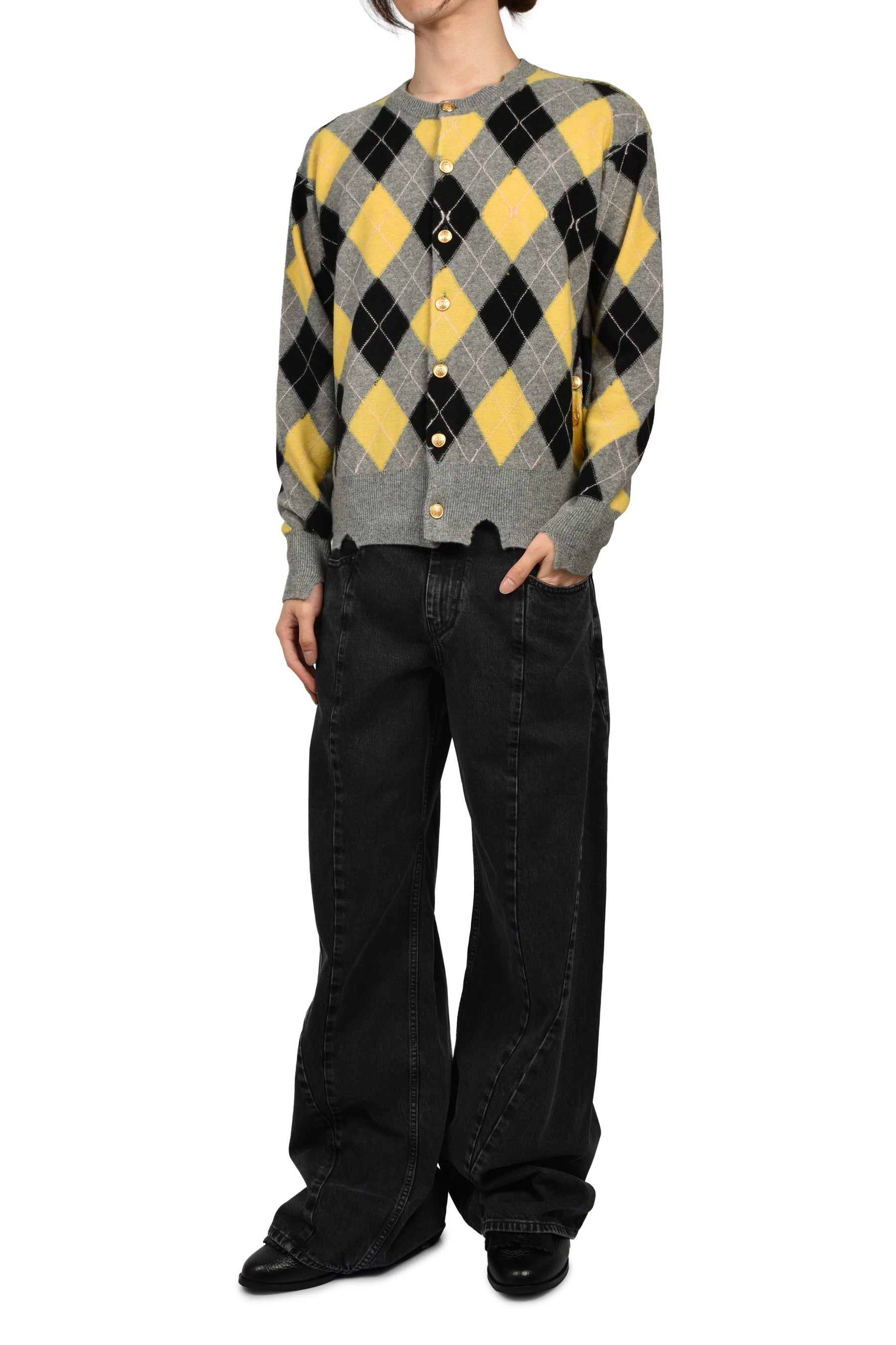 DIAMOND SCRAPED CARDIGAN / LEMON