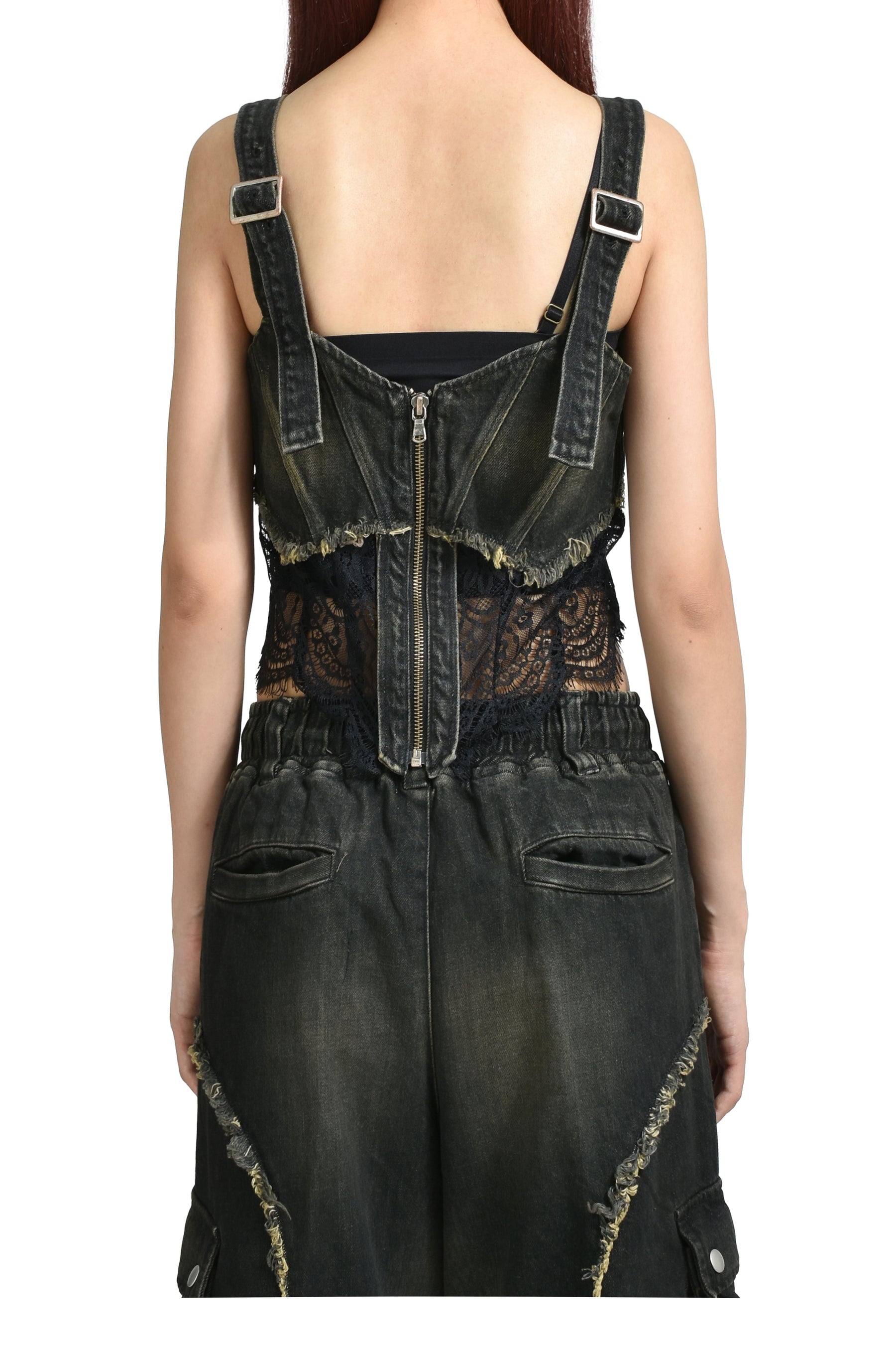 DENIM LACE COMBI BUSTIER / BLK 