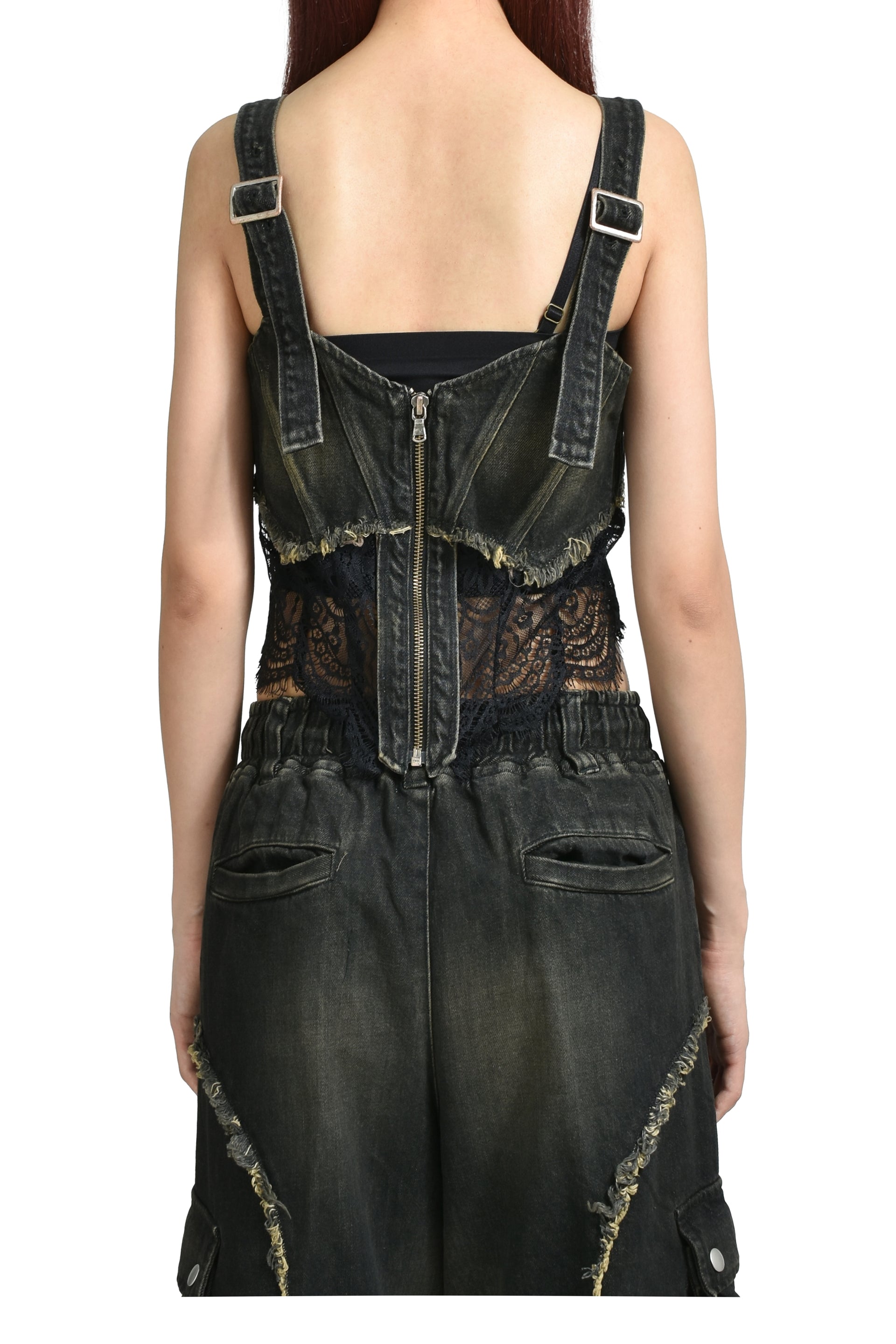 DENIM LACE COMBI BUSTIER / BLK