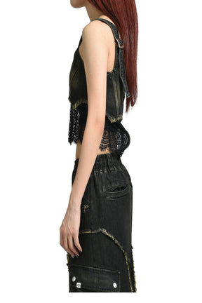 DENIM LACE COMBI BUSTIER / BLK 