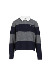 SERIF LOGO CASHMERE RUGBY POLO / HEATHER GRY/DARK NVY