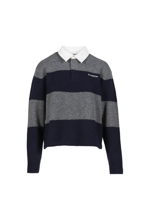 SERIF LOGO CASHMERE RUGBY POLO / HEATHER GRY/DARK NVY
