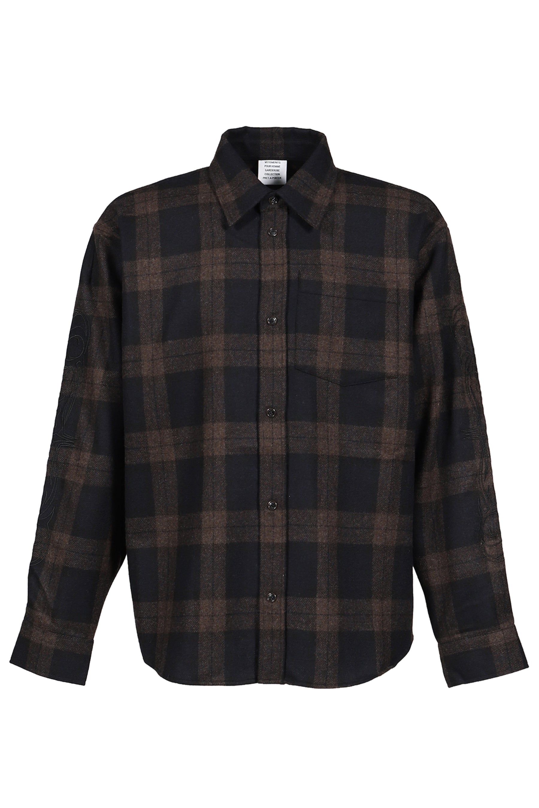 EMBROIDERED METAL LOGO FLANNEL SHIRT / BLK