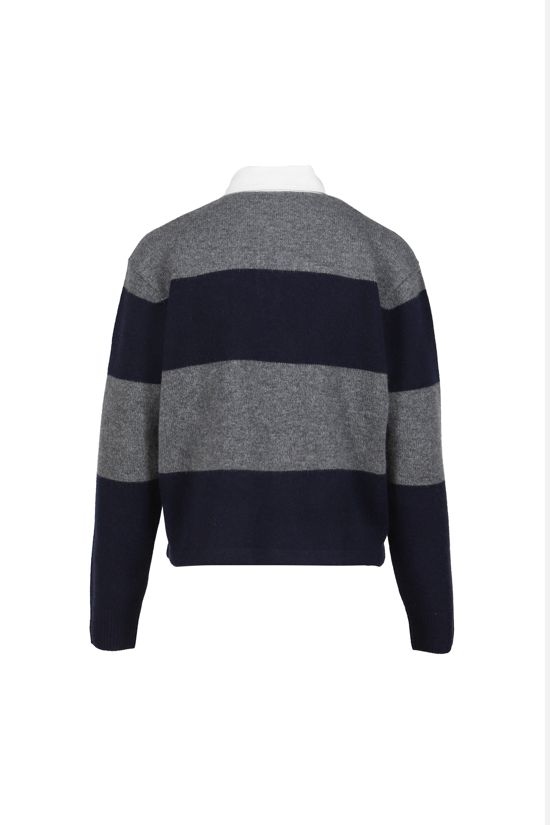 SERIF LOGO CASHMERE RUGBY POLO / HEATHER GRY/DARK NVY