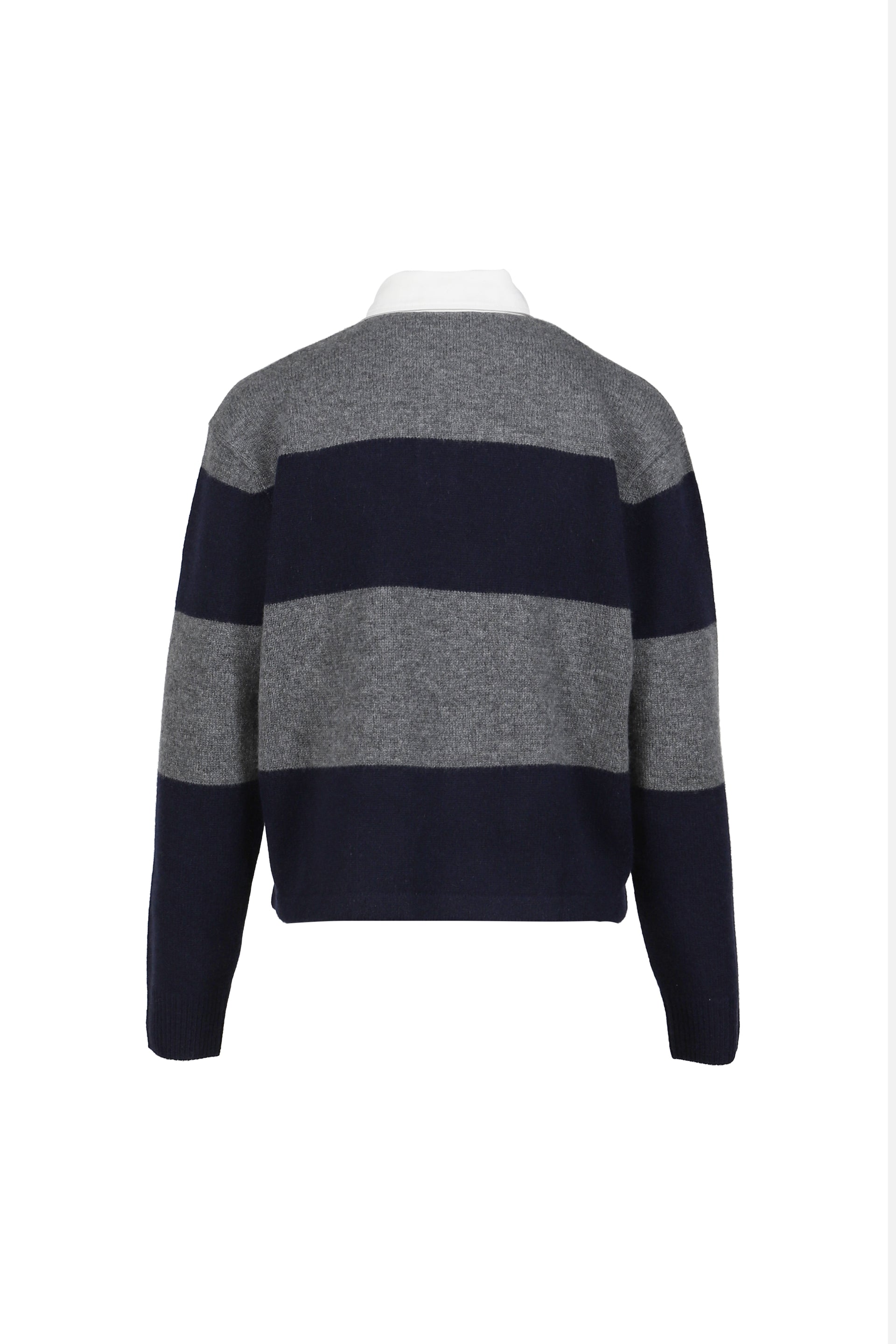 SERIF LOGO CASHMERE RUGBY POLO / HEATHER GRY/DARK NVY