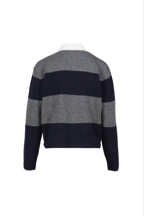 SERIF LOGO CASHMERE RUGBY POLO / HEATHER GRY/DARK NVY