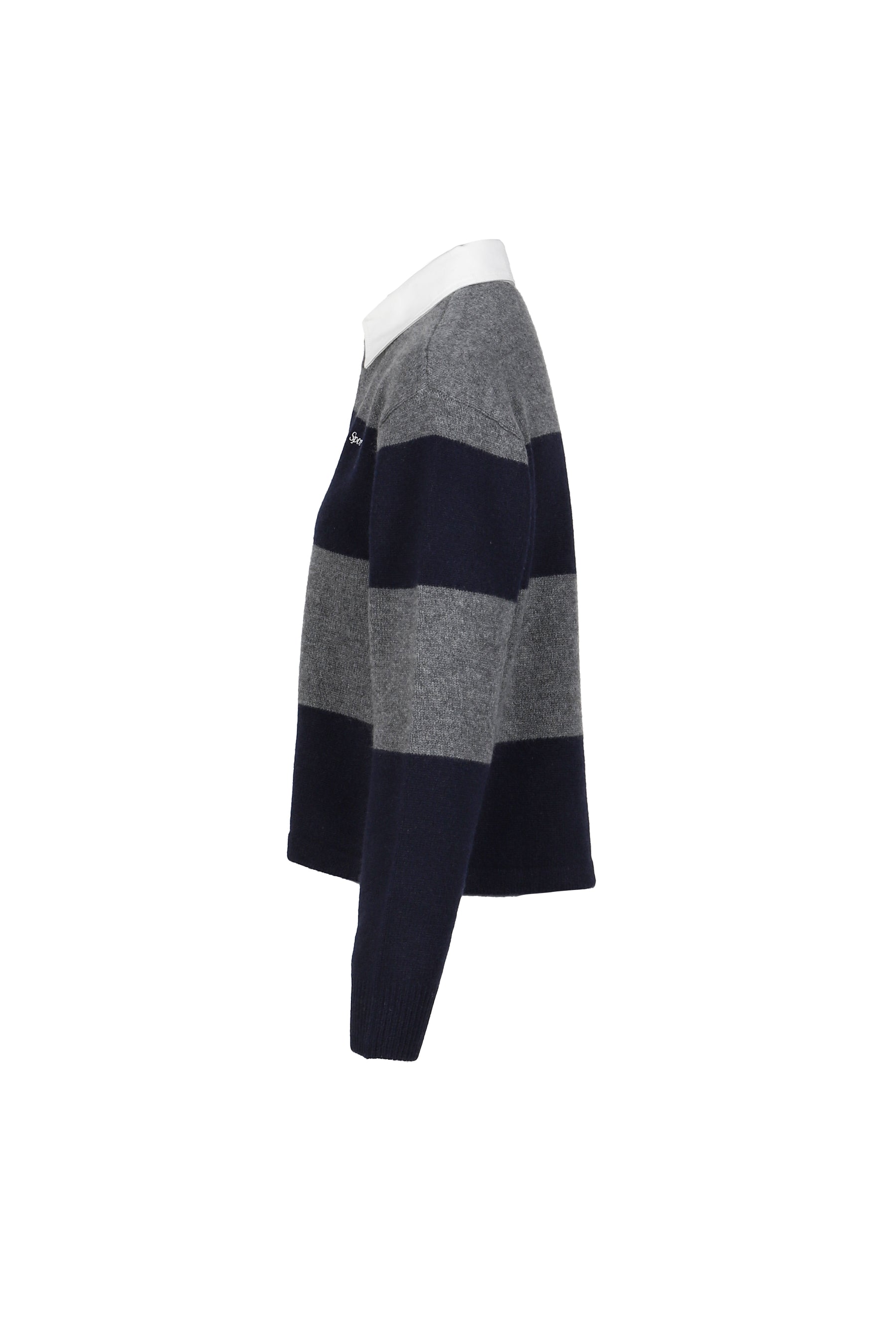 SERIF LOGO CASHMERE RUGBY POLO / HEATHER GRY/DARK NVY