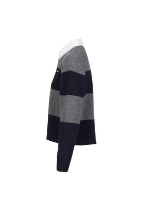 SERIF LOGO CASHMERE RUGBY POLO / HEATHER GRY/DARK NVY