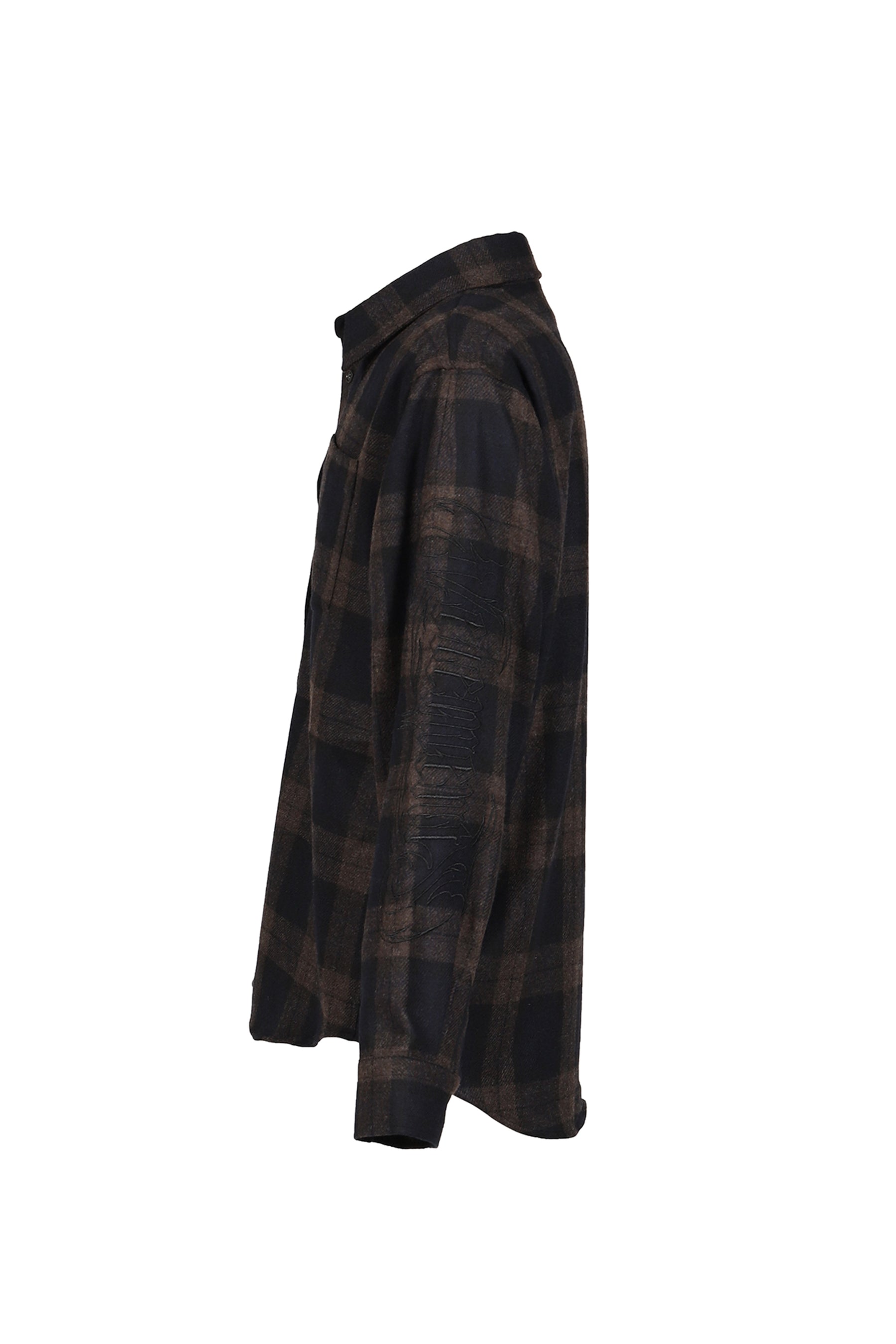 EMBROIDERED METAL LOGO FLANNEL SHIRT / BLK