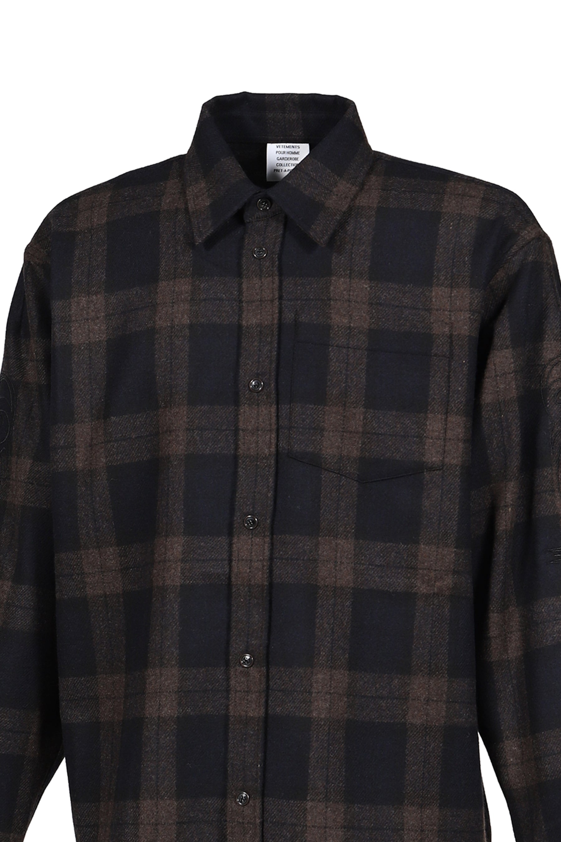 EMBROIDERED METAL LOGO FLANNEL SHIRT / BLK