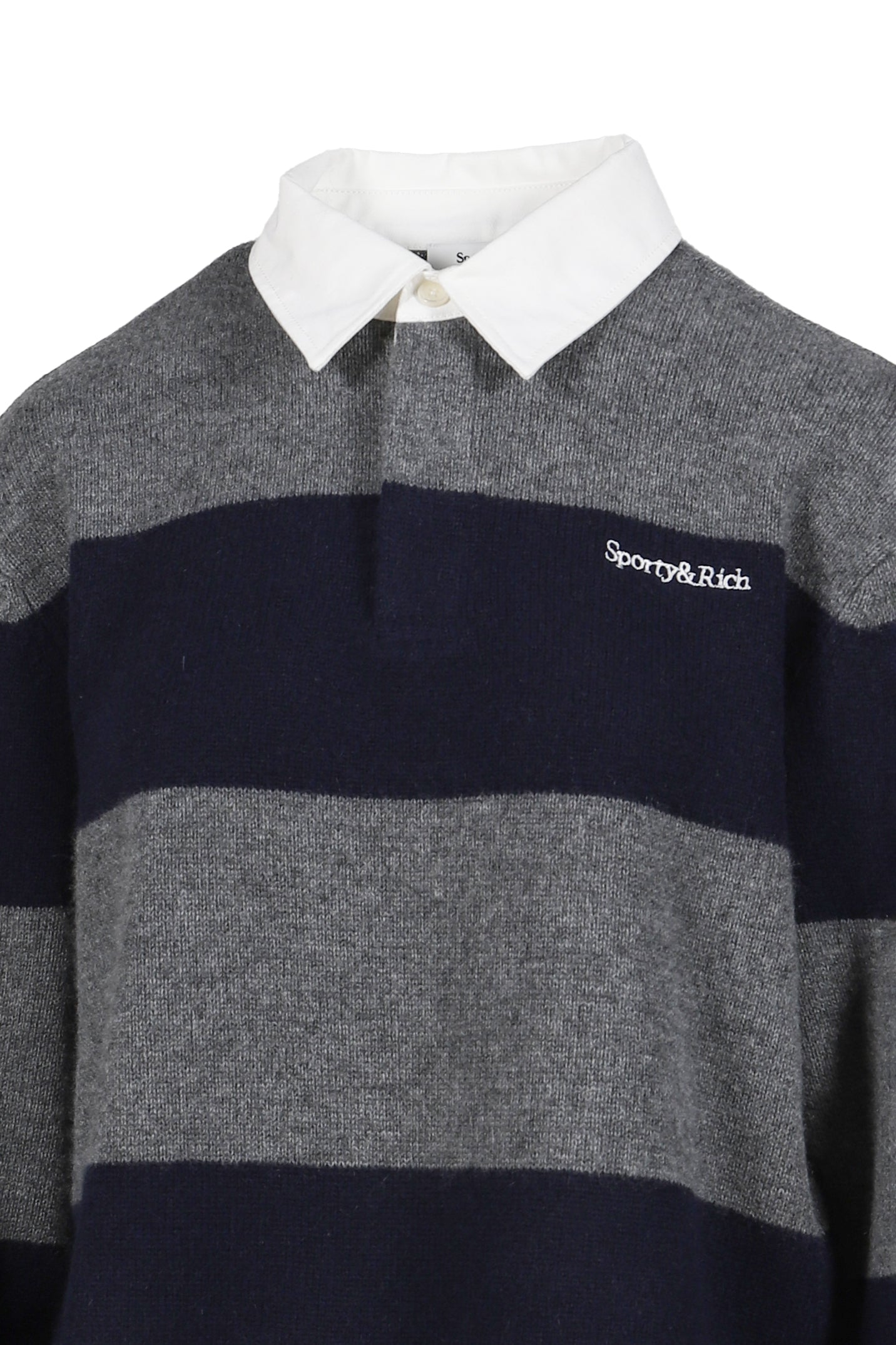 SERIF LOGO CASHMERE RUGBY POLO / HEATHER GRY/DARK NVY