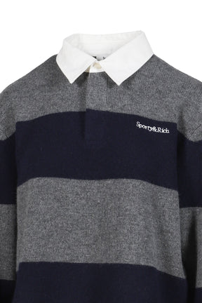 SERIF LOGO CASHMERE RUGBY POLO / HEATHER GRY/DARK NVY