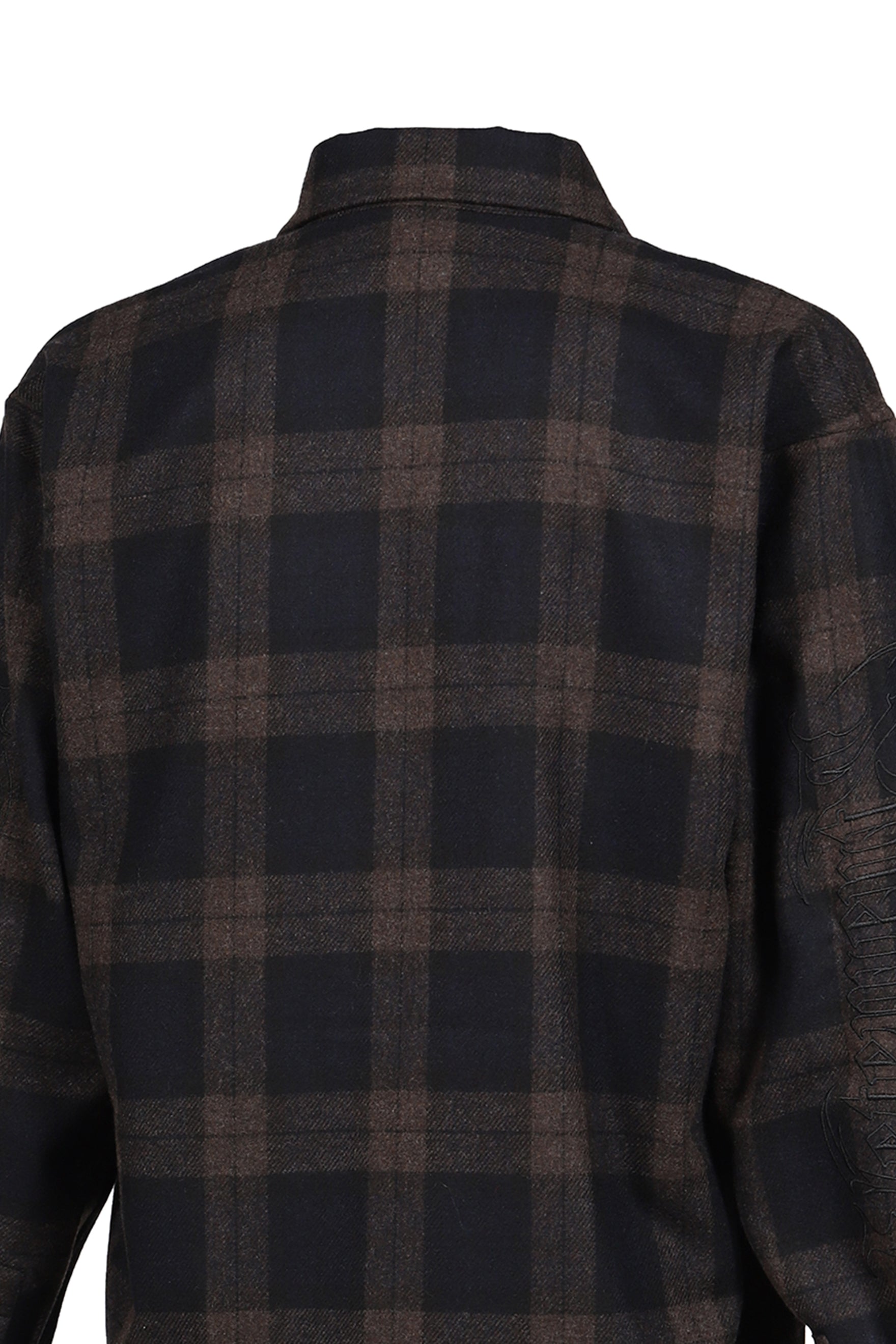 EMBROIDERED METAL LOGO FLANNEL SHIRT / BLK