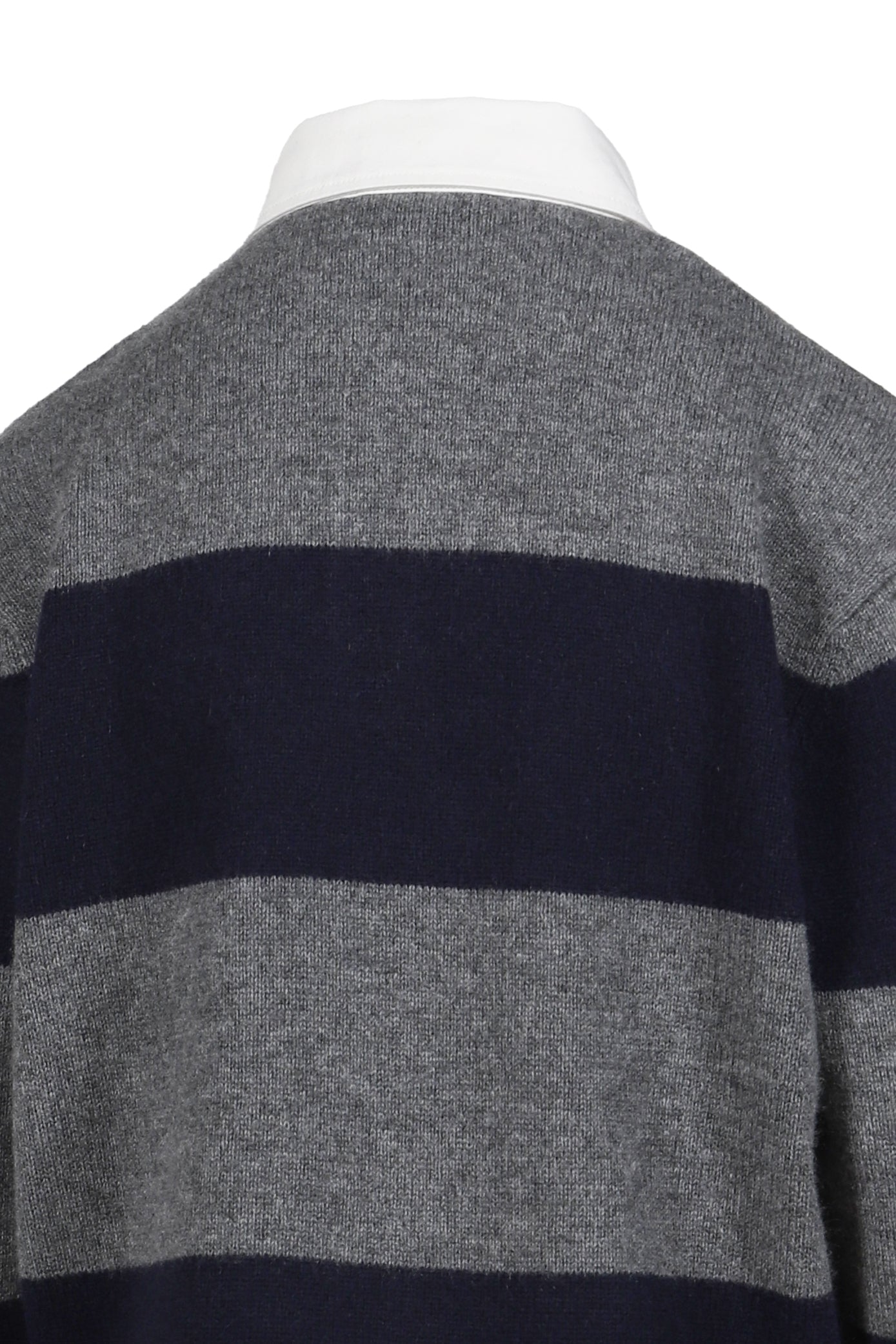 SERIF LOGO CASHMERE RUGBY POLO / HEATHER GRY/DARK NVY