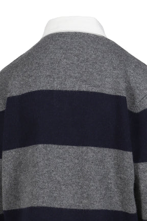 SERIF LOGO CASHMERE RUGBY POLO / HEATHER GRY/DARK NVY
