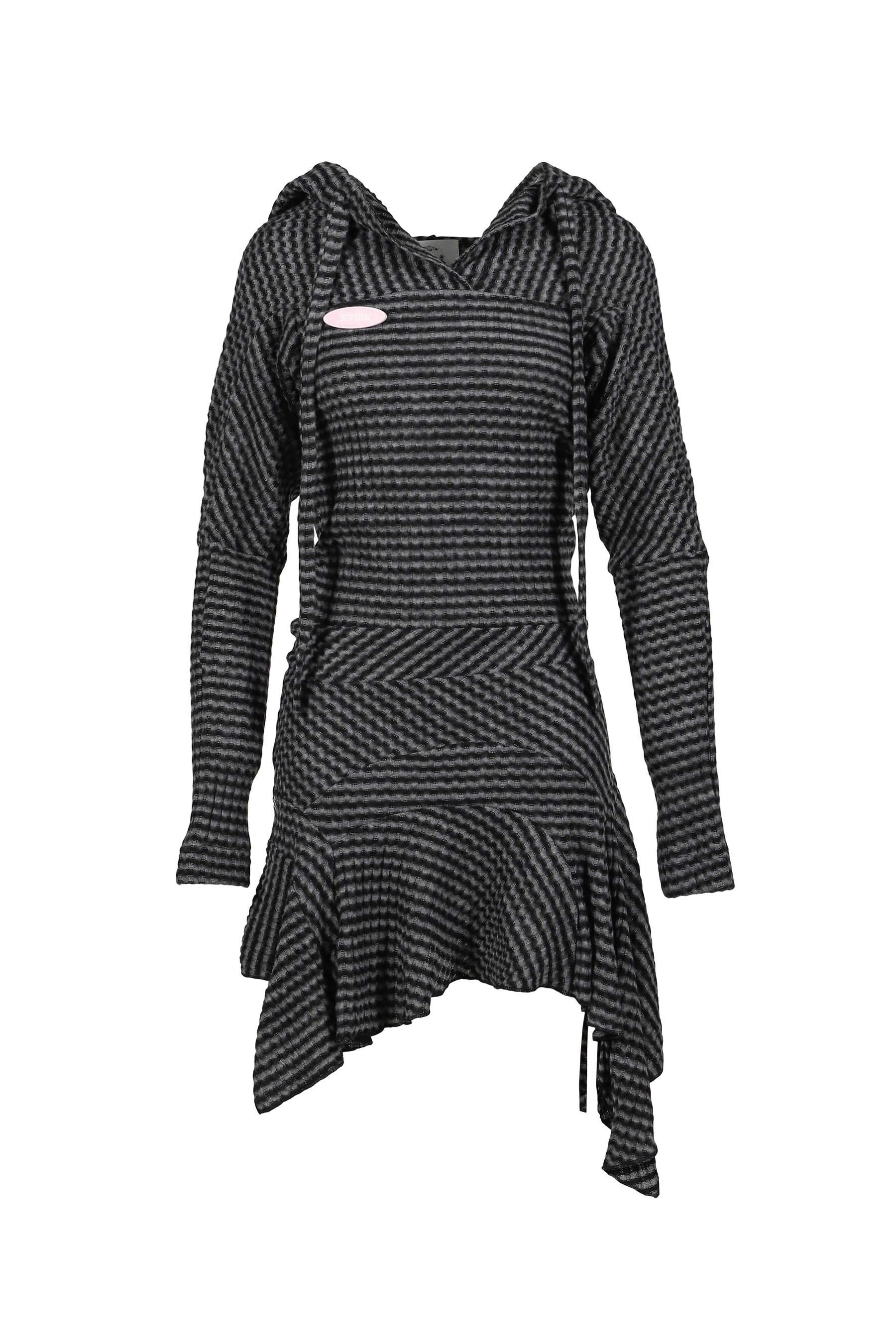 BLACK & WHITE STRIPED KNIT HOODIE DRESS / BLK