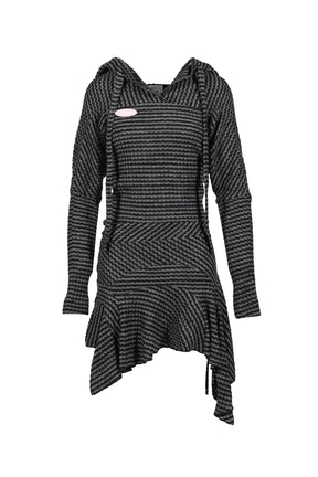 BLACK & WHITE STRIPED KNIT HOODIE DRESS / BLK