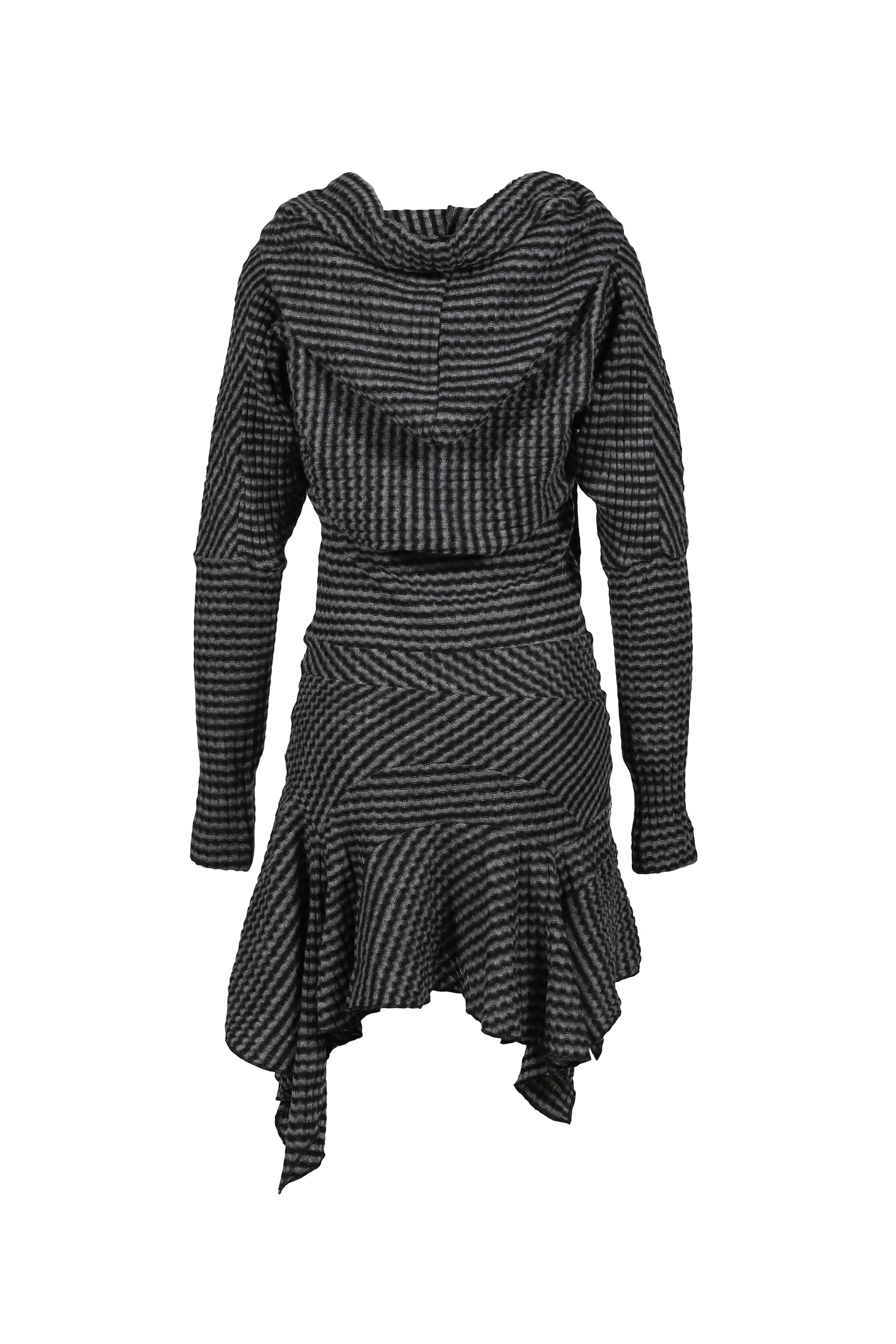 BLACK & WHITE STRIPED KNIT HOODIE DRESS / BLK
