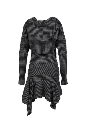 BLACK & WHITE STRIPED KNIT HOODIE DRESS / BLK