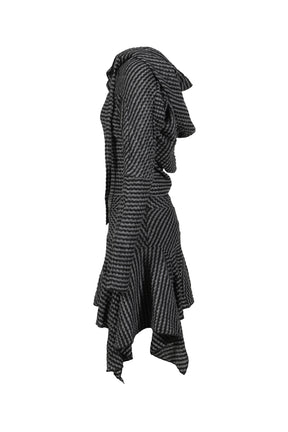 BLACK & WHITE STRIPED KNIT HOODIE DRESS / BLK