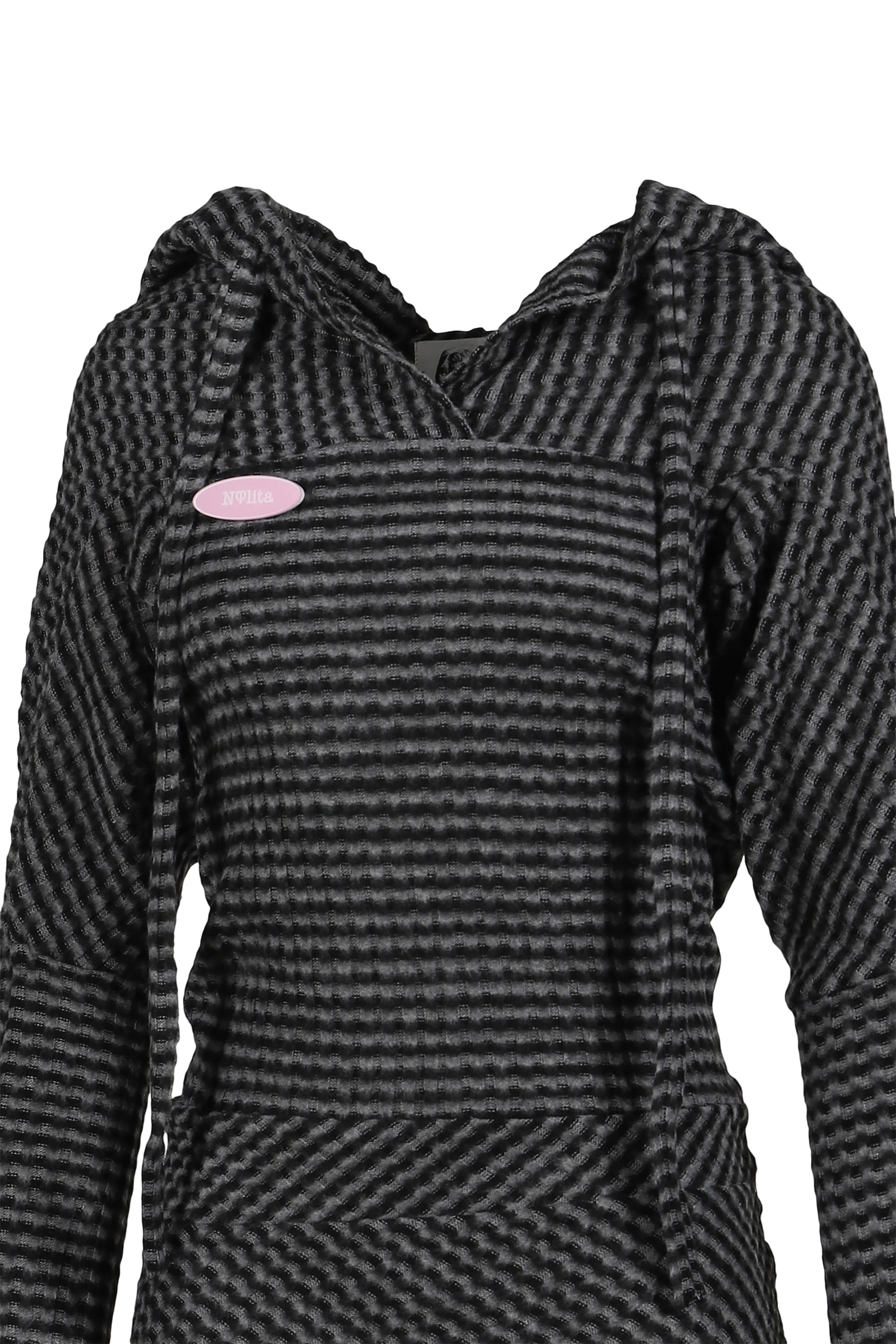 BLACK & WHITE STRIPED KNIT HOODIE DRESS / BLK