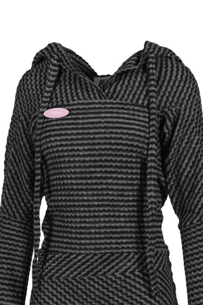 BLACK & WHITE STRIPED KNIT HOODIE DRESS / BLK