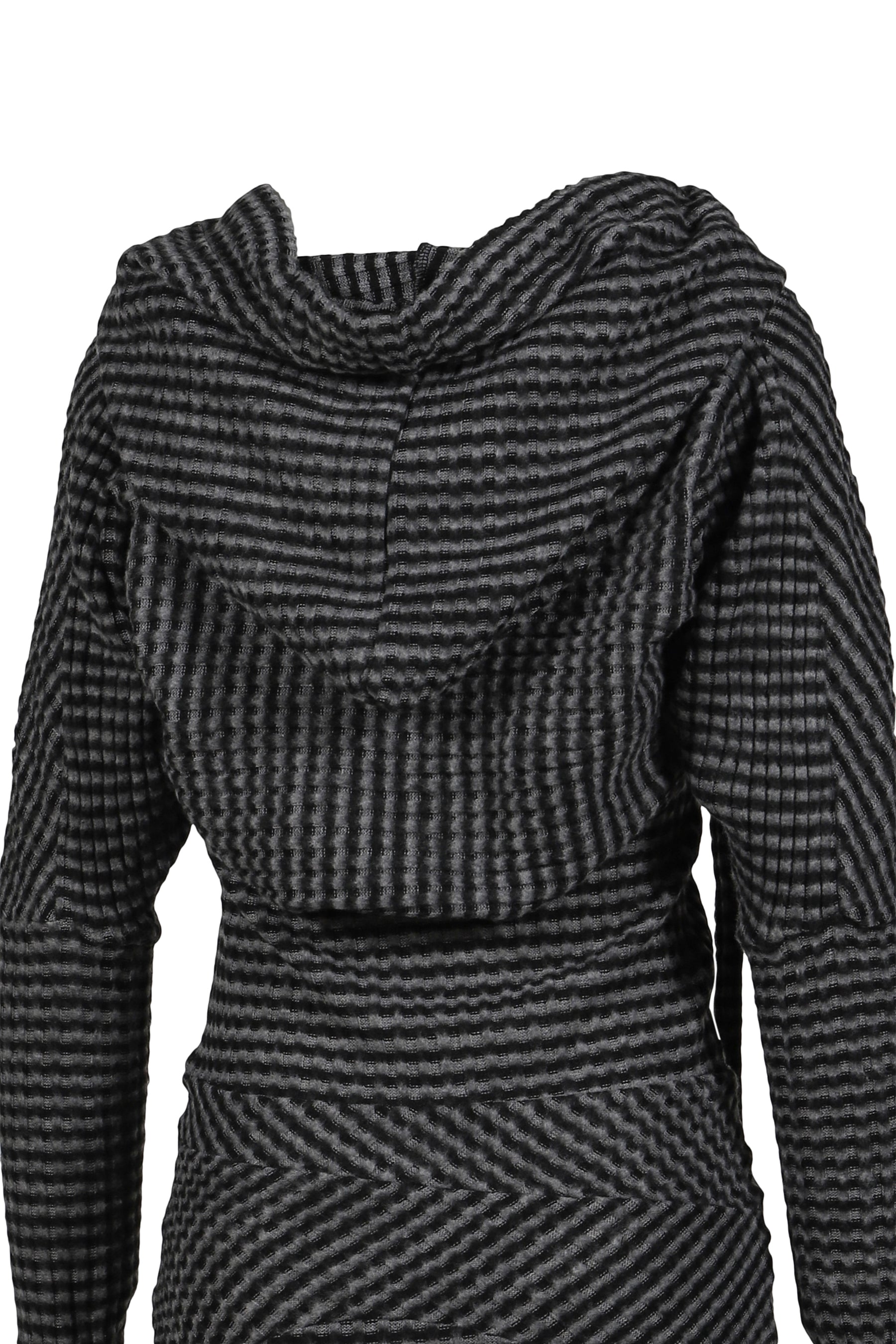 BLACK & WHITE STRIPED KNIT HOODIE DRESS / BLK