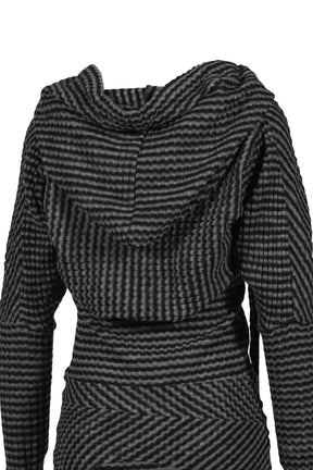BLACK & WHITE STRIPED KNIT HOODIE DRESS / BLK