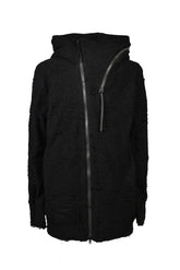 DAMAGE PILE ZIP UP HOODIE / BLK