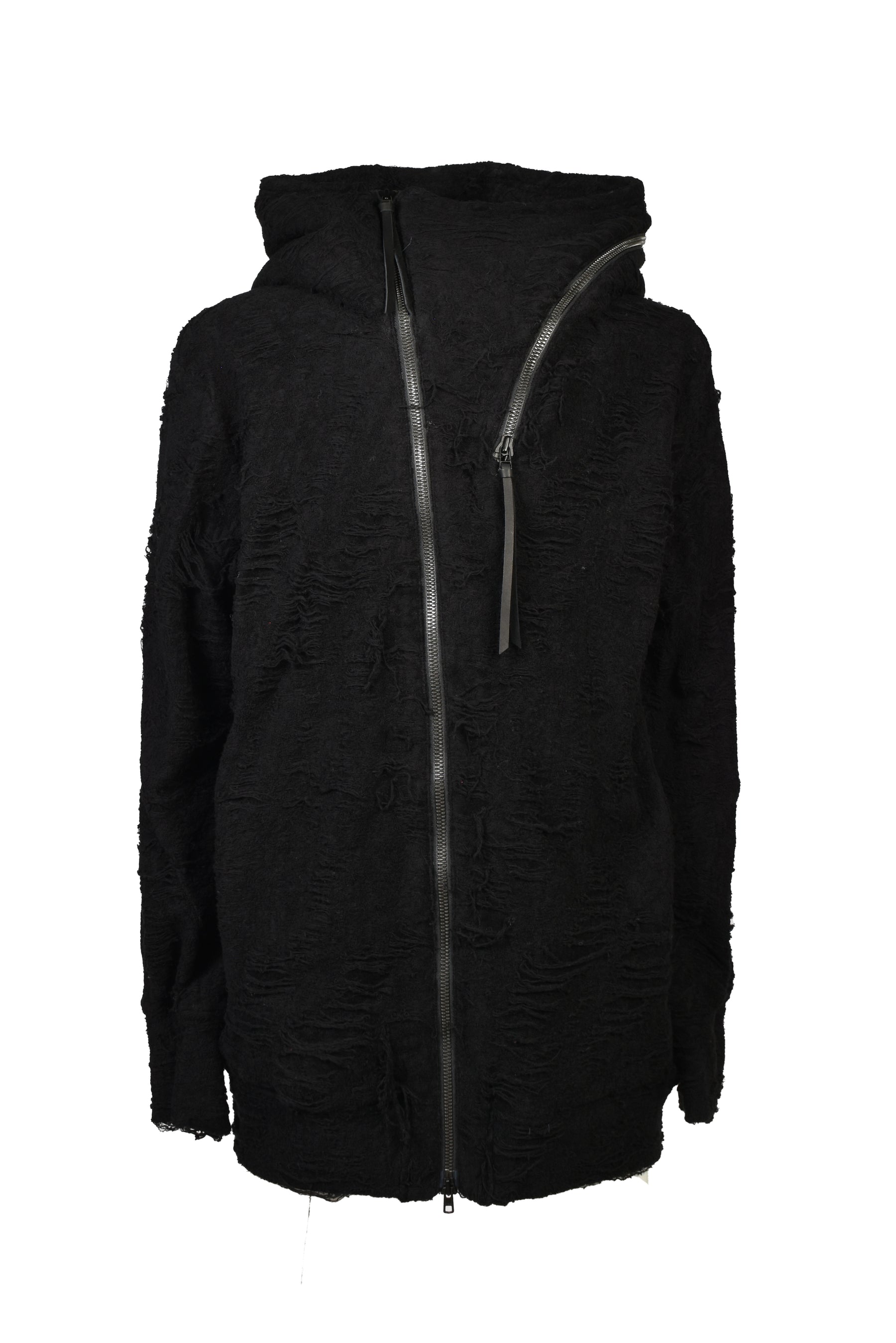 DAMAGE PILE ZIP UP HOODIE / BLK