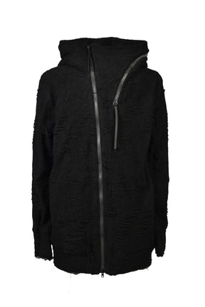 DAMAGE PILE ZIP UP HOODIE / BLK