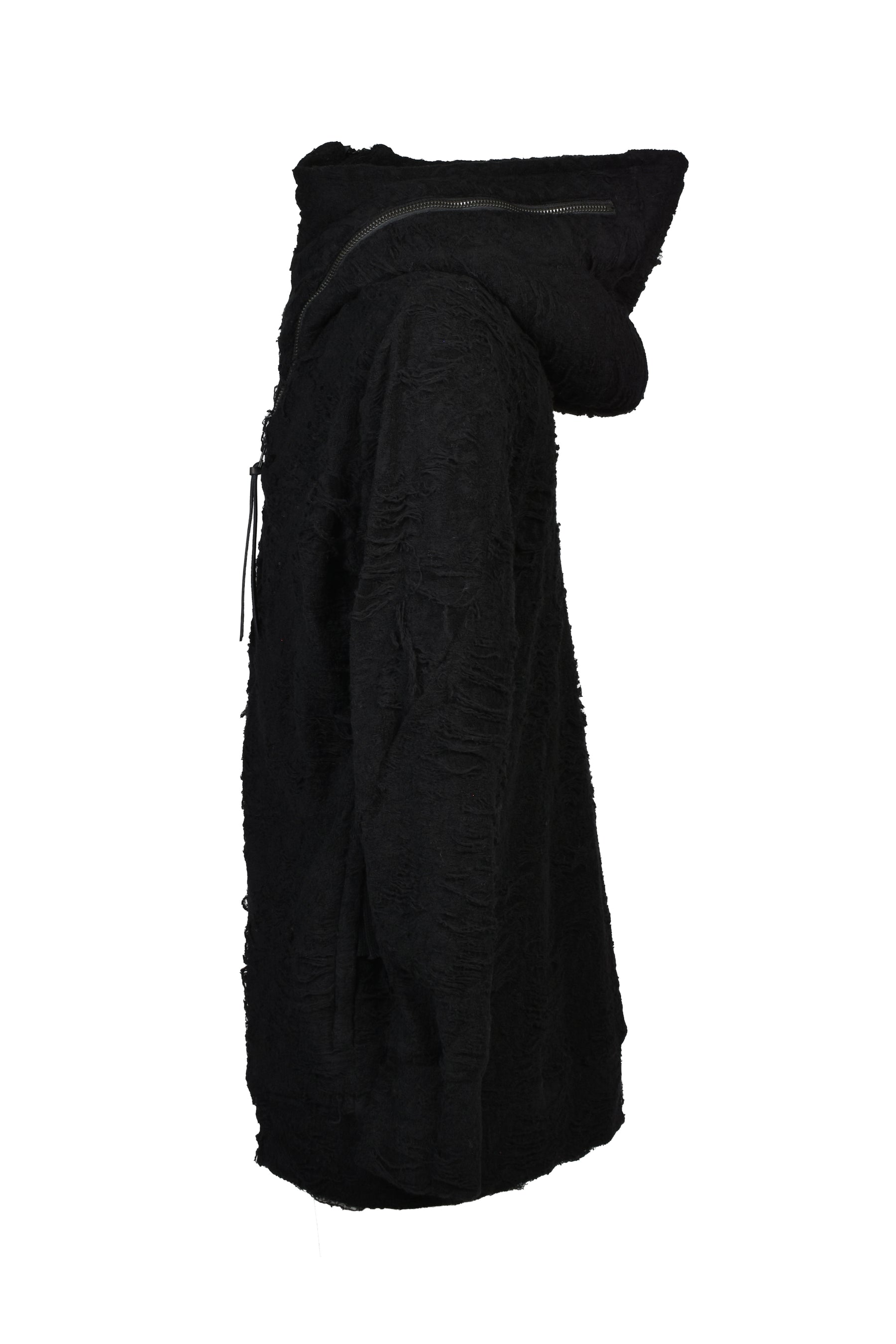 DAMAGE PILE ZIP UP HOODIE / BLK