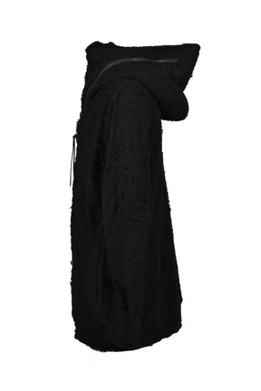DAMAGE PILE ZIP UP HOODIE / BLK