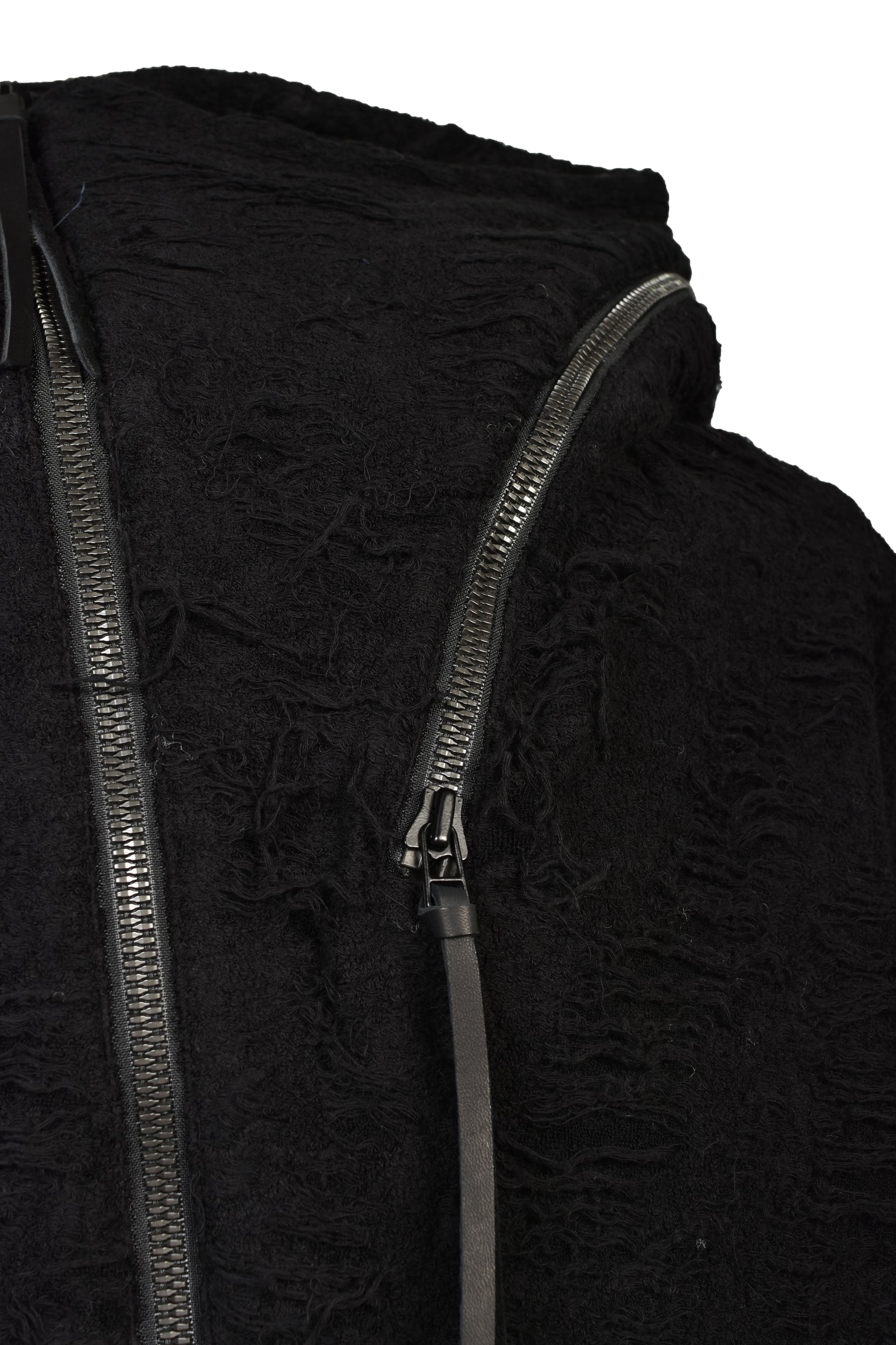 DAMAGE PILE ZIP UP HOODIE / BLK