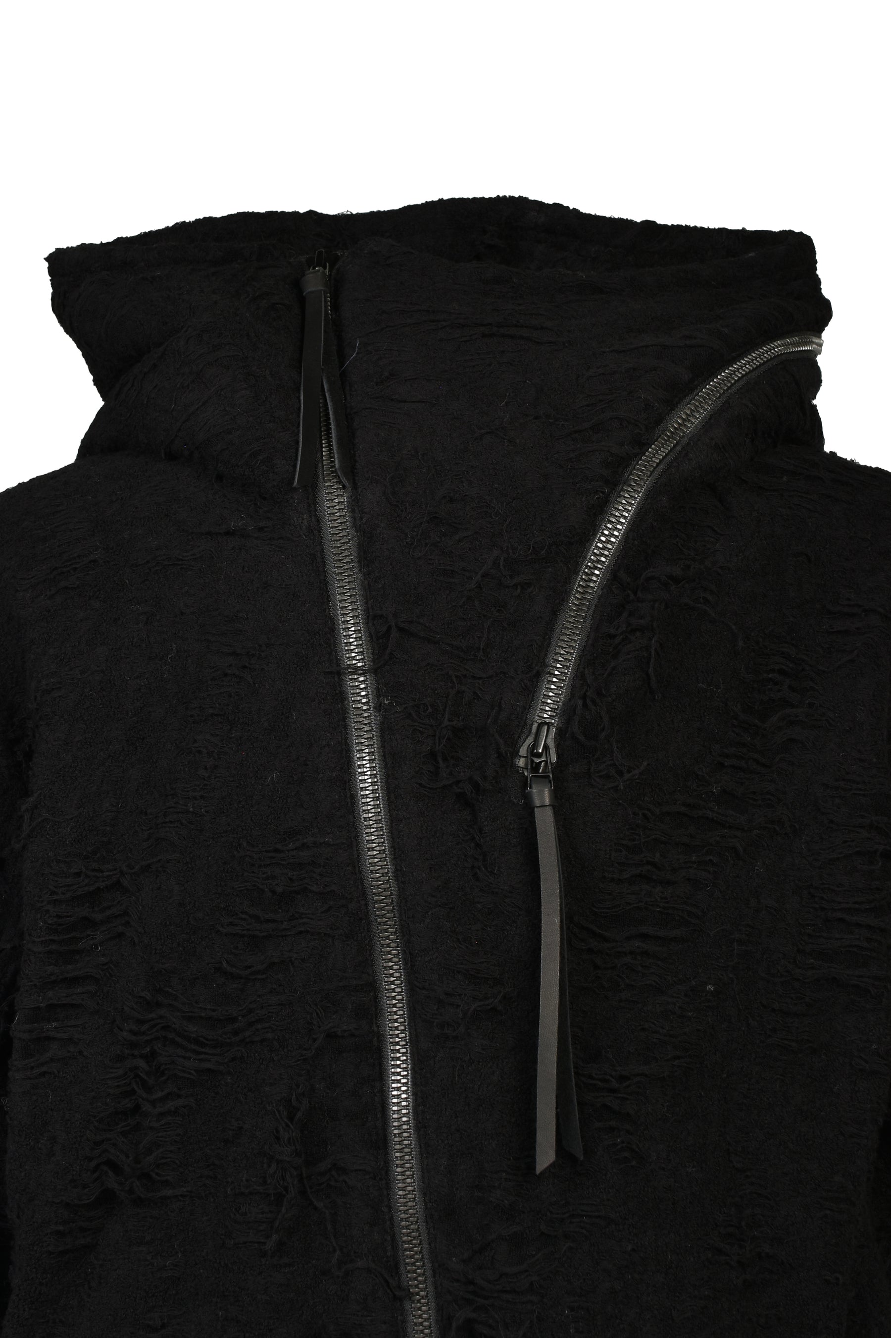 DAMAGE PILE ZIP UP HOODIE / BLK
