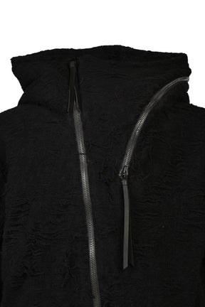 DAMAGE PILE ZIP UP HOODIE / BLK