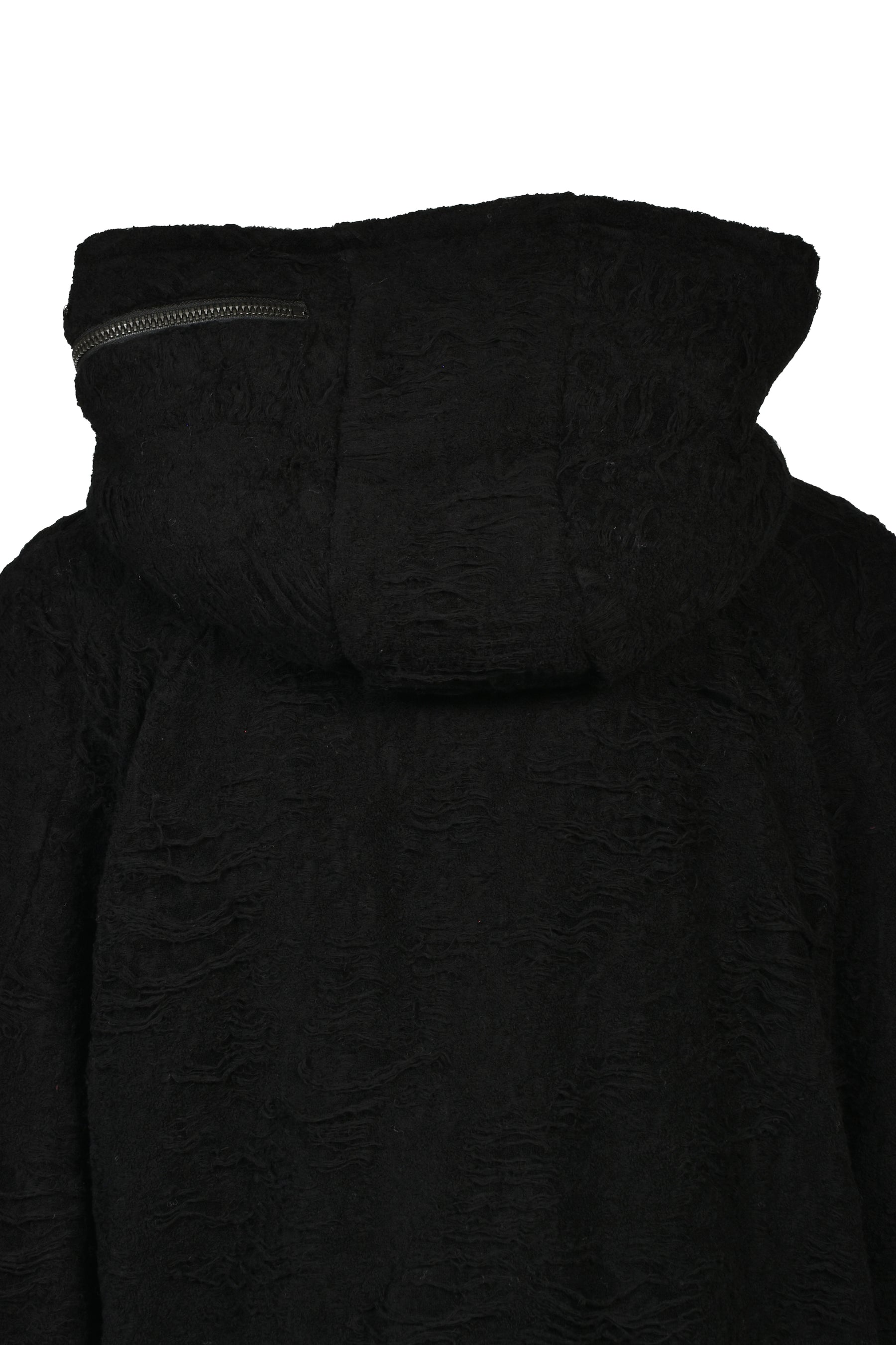 DAMAGE PILE ZIP UP HOODIE / BLK