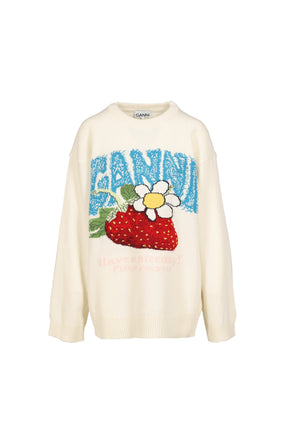 OVERSIZED GRAPHIC WOOL MIX SWEATER / EGRET