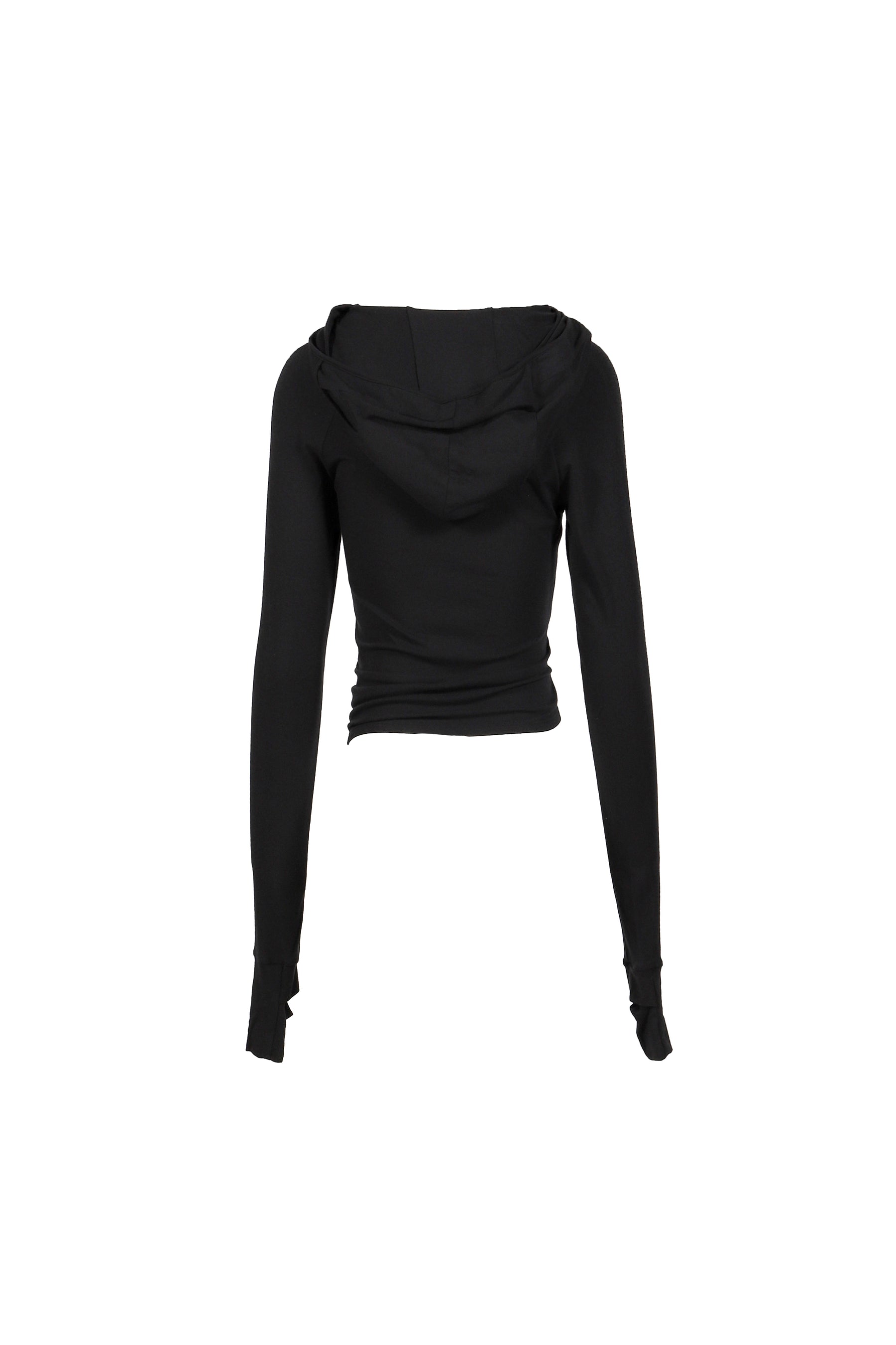 HOODED SHIRRING TOP / BLK
