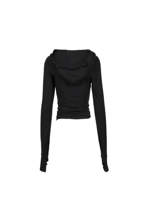 HOODED SHIRRING TOP / BLK