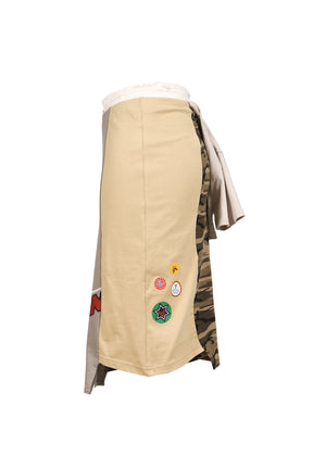 DOUBLE WAIST DECONSTRUCTED PRINTED COLOR-BLOCKED MIDI SKIRT / COLORFUL