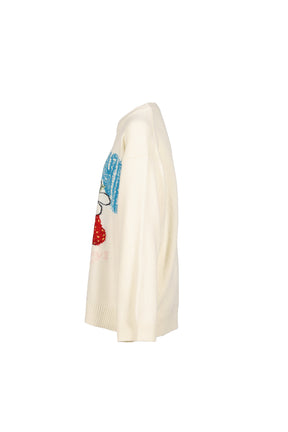 OVERSIZED GRAPHIC WOOL MIX SWEATER / EGRET