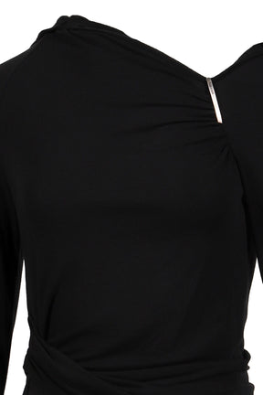 HOODED SHIRRING TOP / BLK