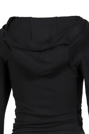 HOODED SHIRRING TOP / BLK