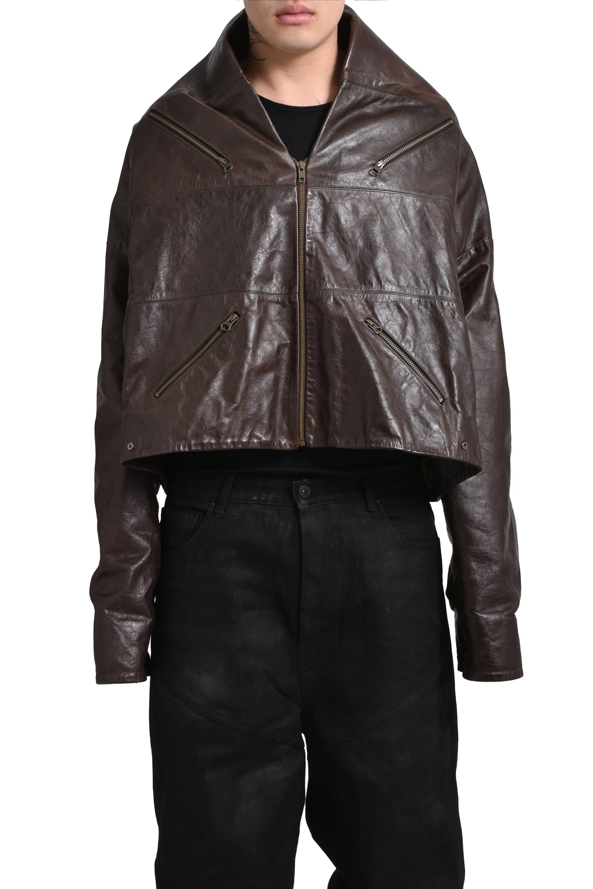 FLIPPED LEATHER JACKET / BLK