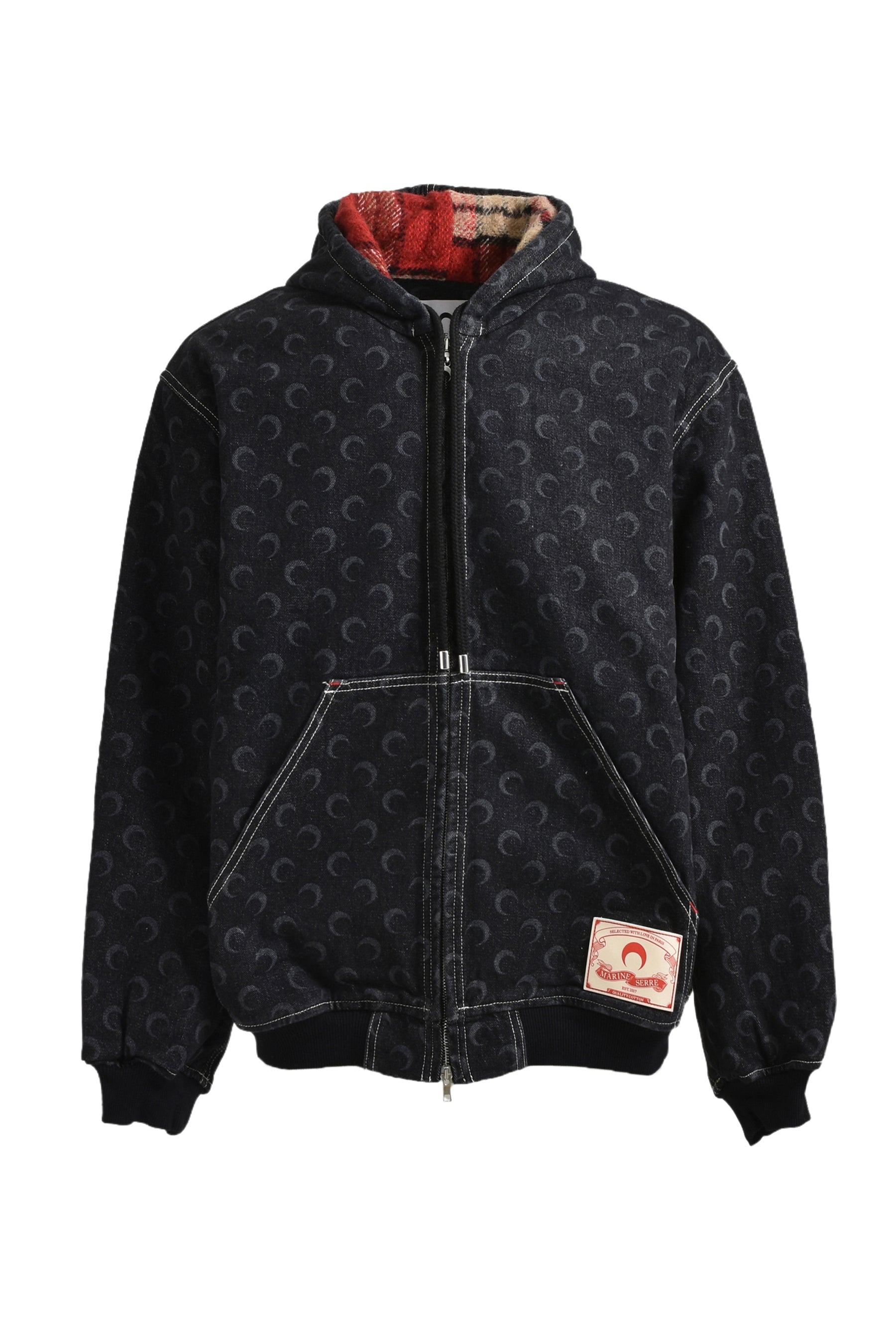 LS модельки голые $ masha Marine Serre マリーン セル FW24 MOON LASER DENIM PADDED JACKET / BLK - NUBIAN